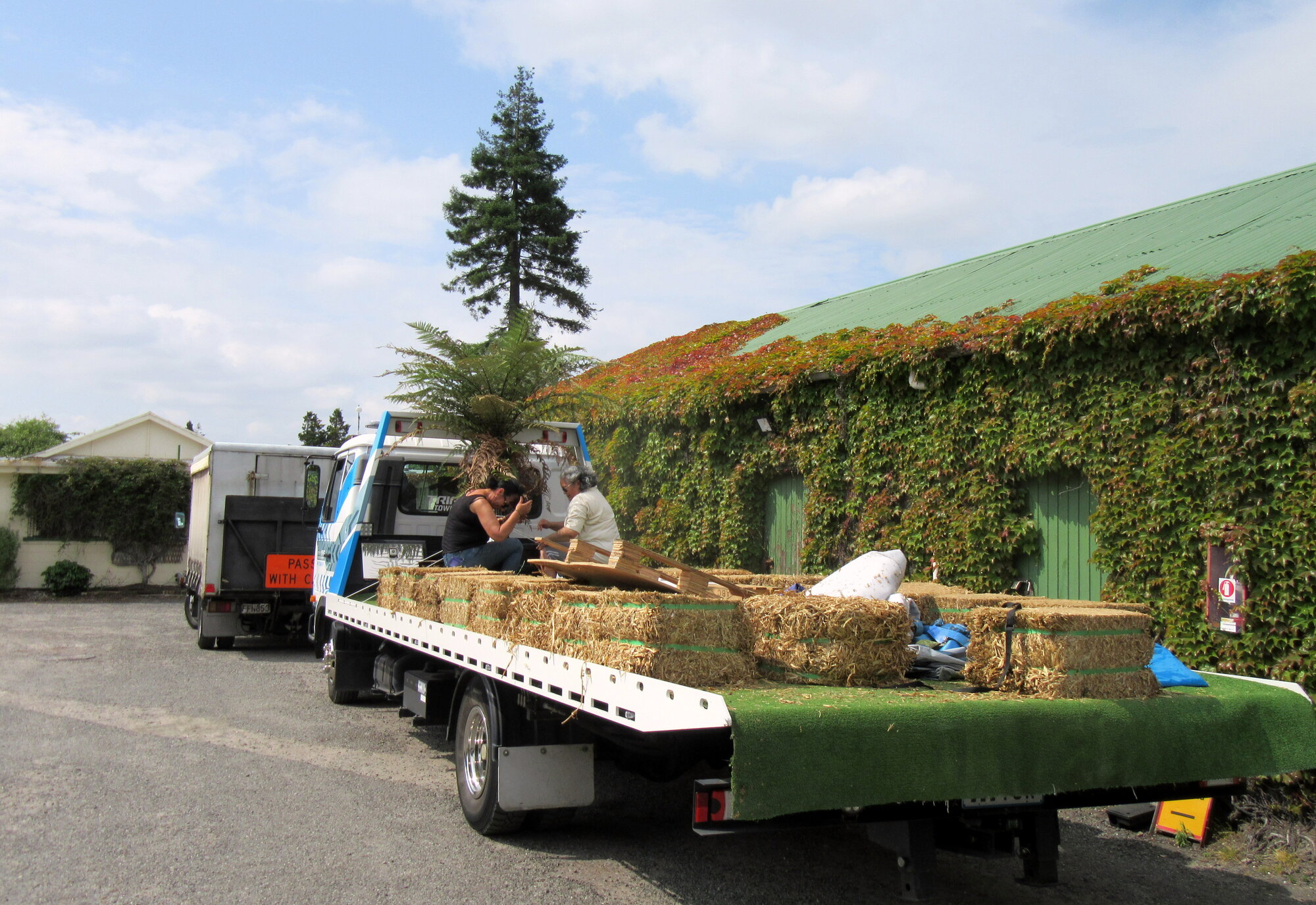 Photograph of the truck being decorated by library staff for the Rotorua Christmas Parade