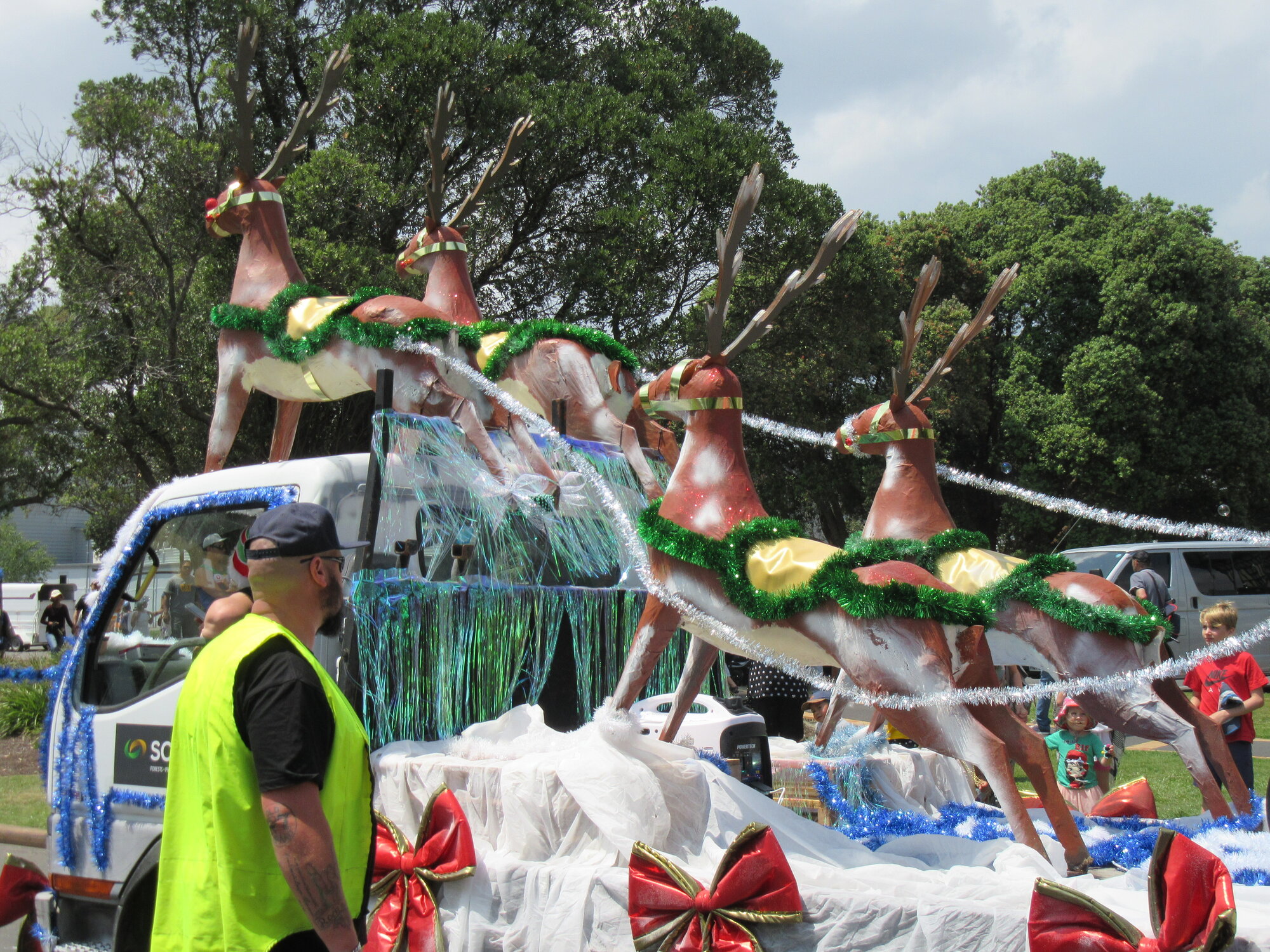 Photograph of Santas sleigh with reindeer in the Rotorua Christmas Parade