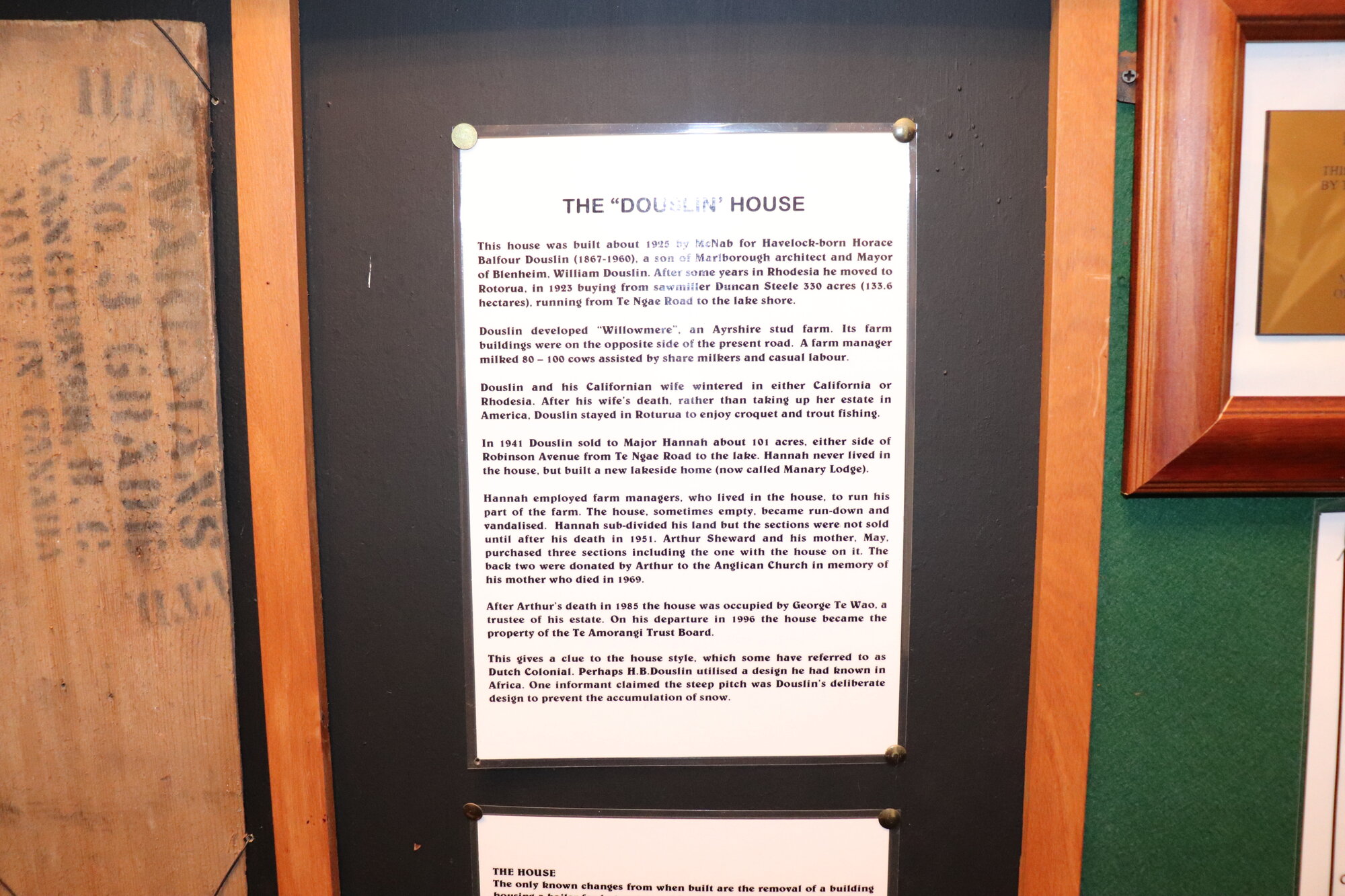 Photograph in the Douslin House, showing a history poster