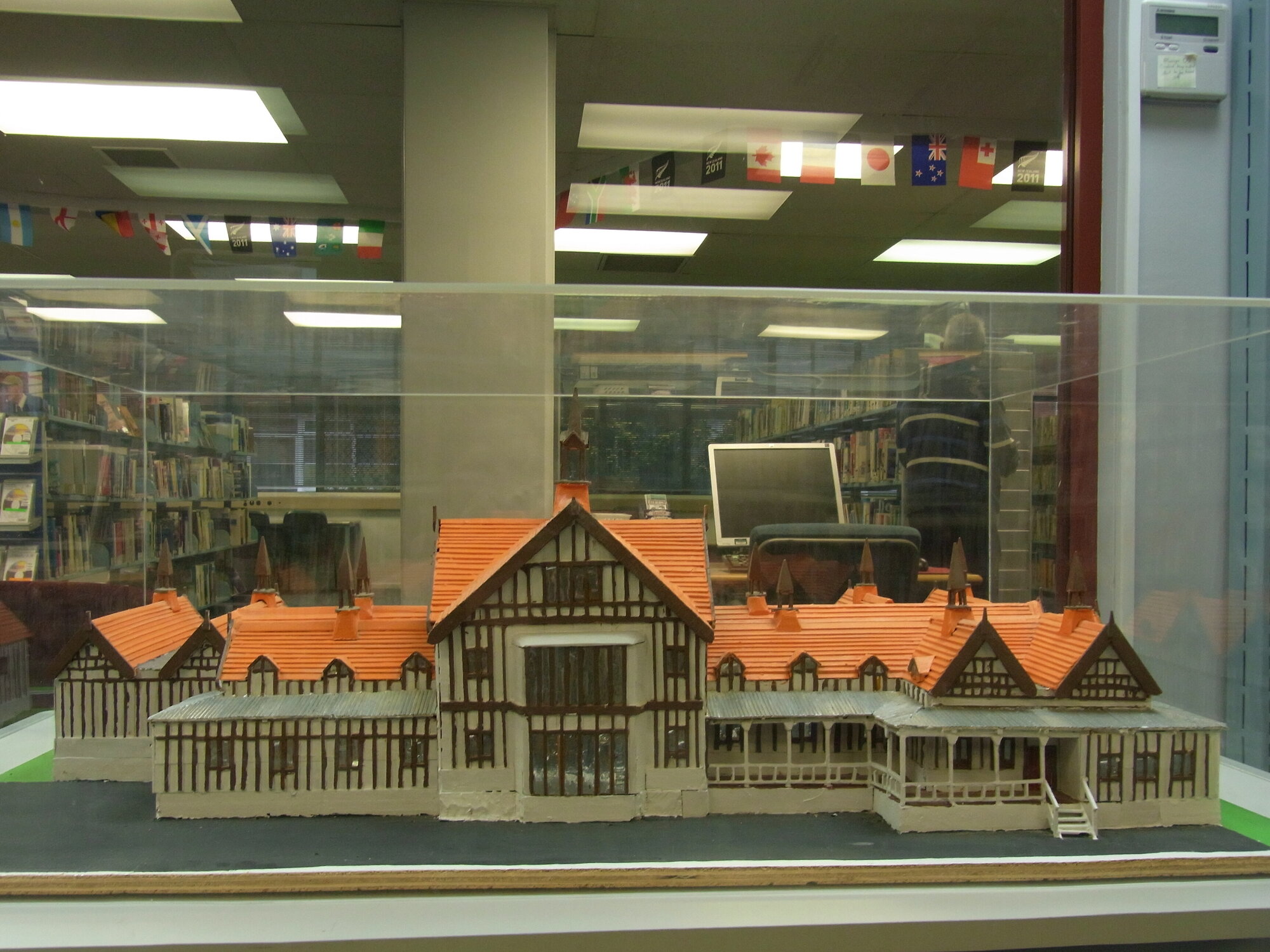 Photograph of a model of the Bath House crafted by Mr I. R. Lewis