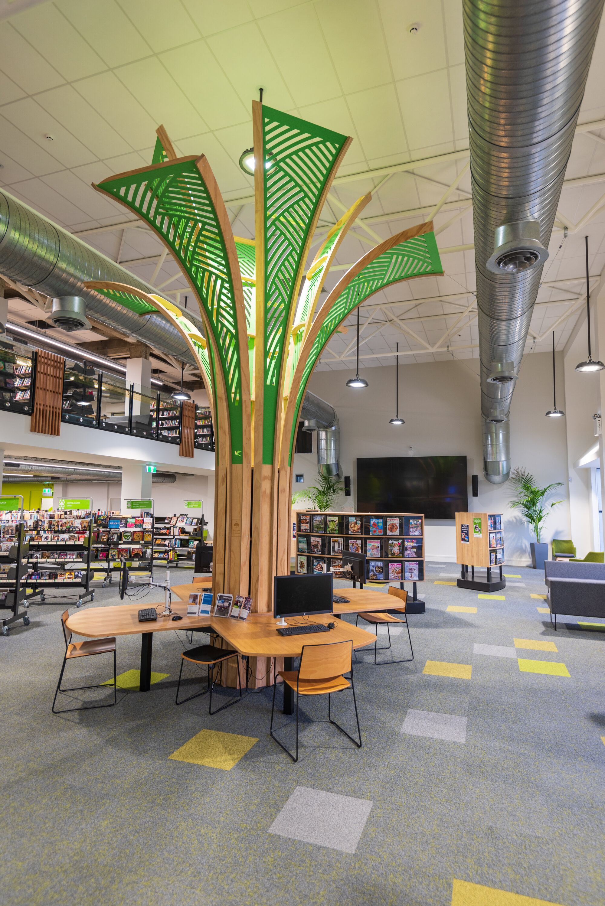 Photograph of a tree sculpture designed and crafted for Rotorua Library 