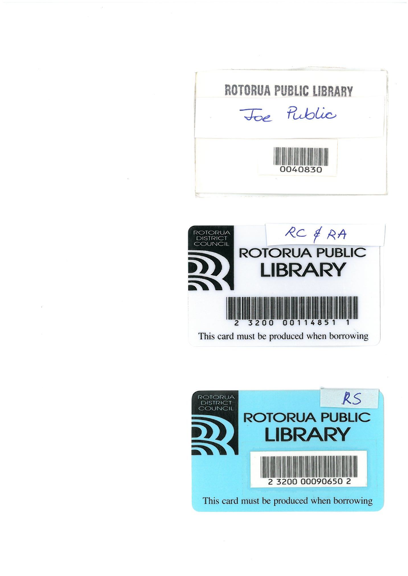 Rotorua Public Library, Membership cards over the years 1987-2011