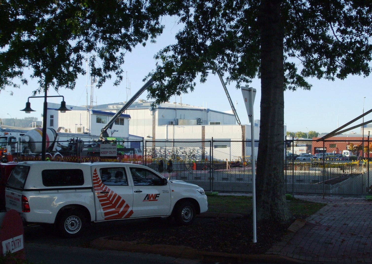 Photograph showing concrete pouring of the foundations for the new Rotorua Police Station