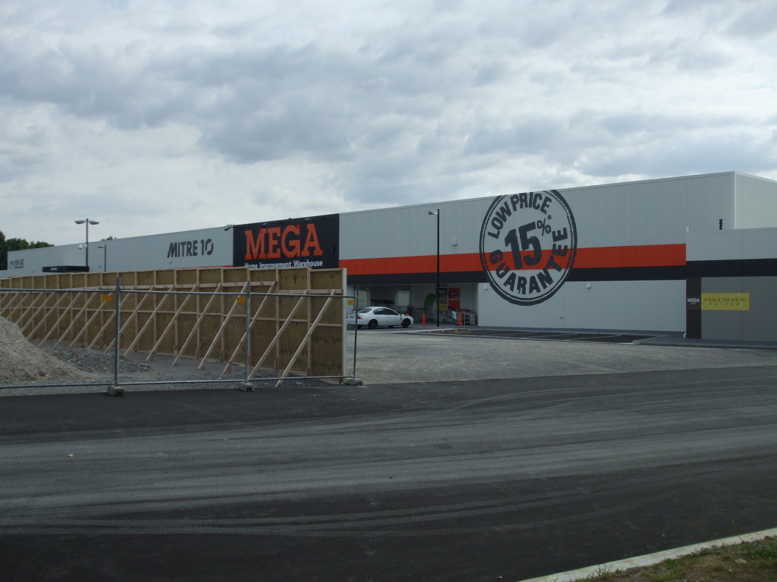 Photograph showing the new Mitre 10 Mega opposite what was Grey's Funeral Home