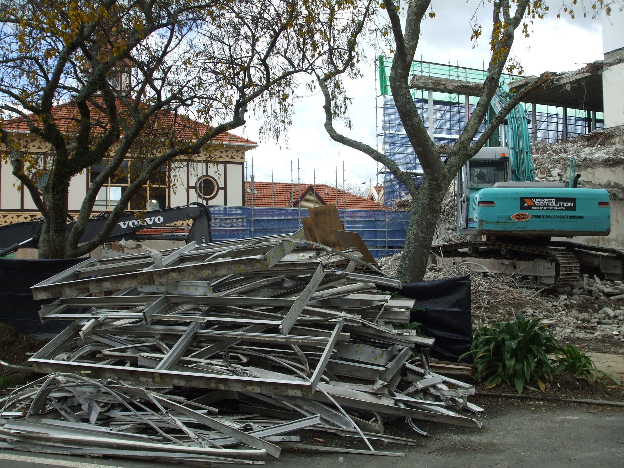 Photograph showing the old window frames removed from Community House 