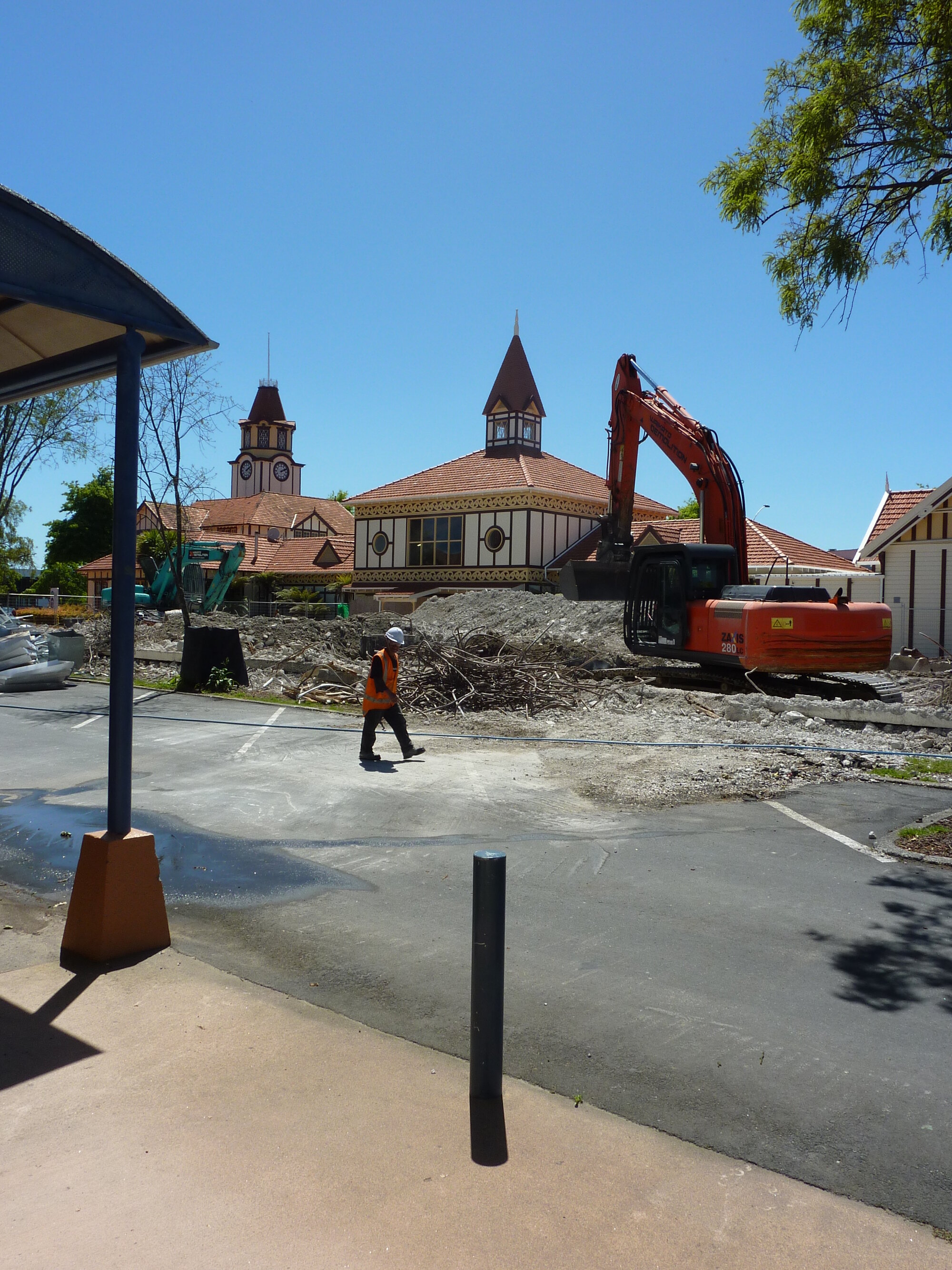 Photograph showing the metal reinforcing rods which once held Community House upright