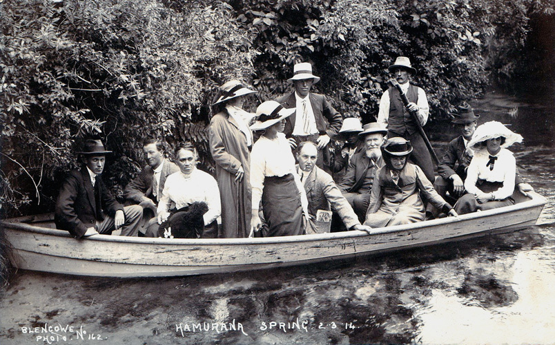 Postcard titled "At Hamurana Springs 1914"