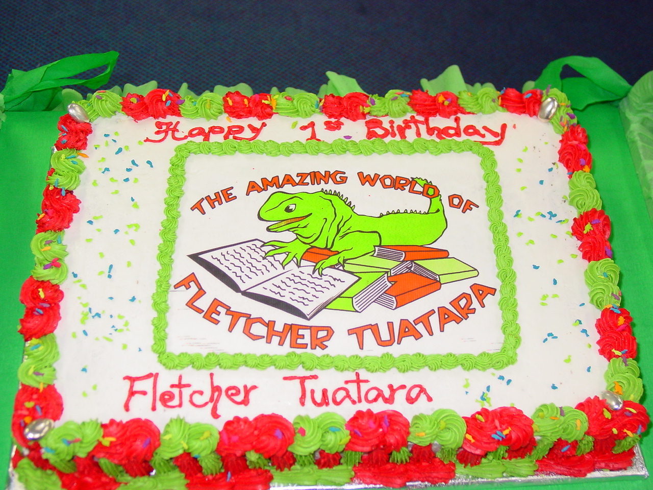 Photograph of Fletcher Tuatara's birthday cake
