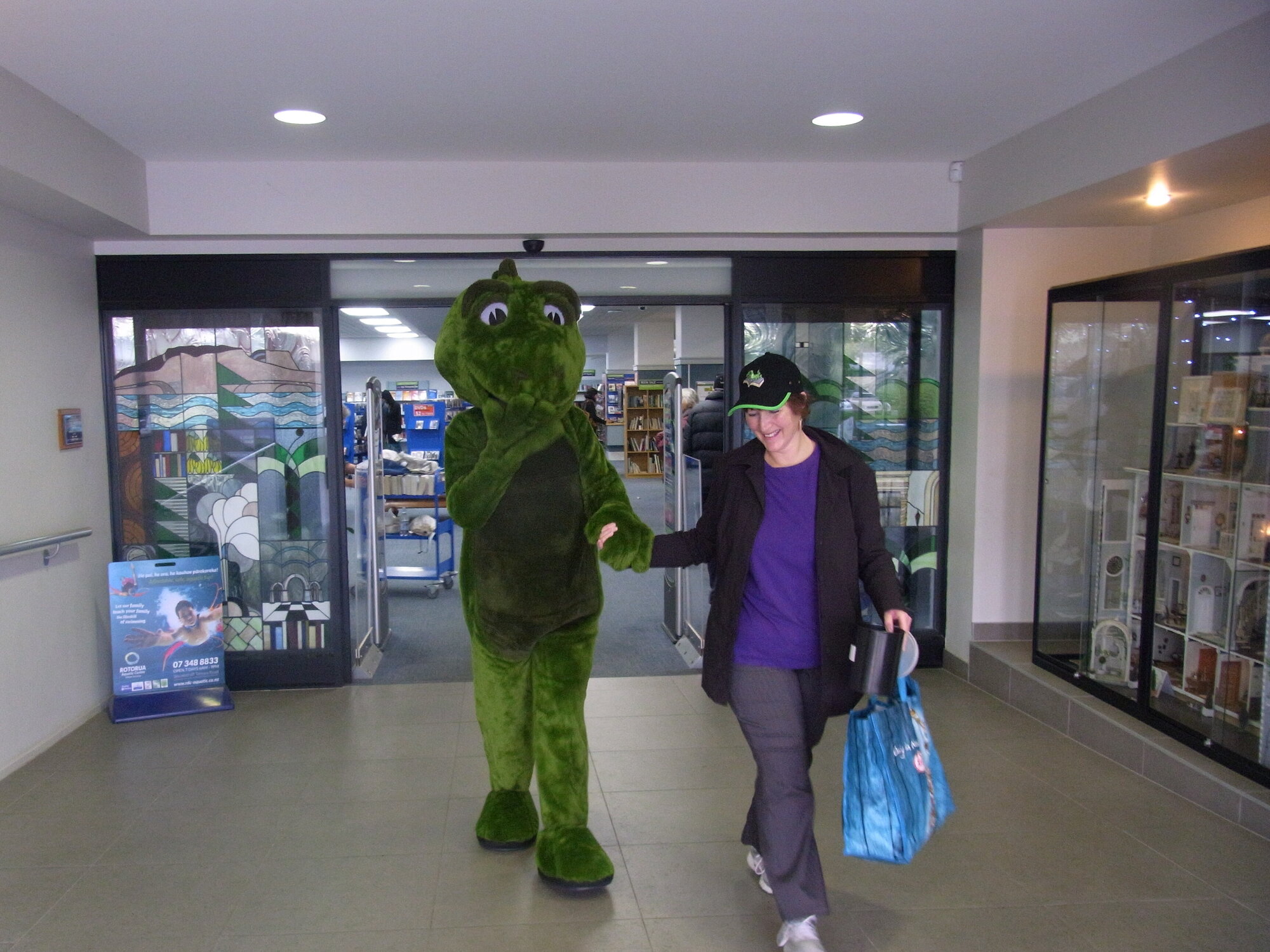 Photograph of Fletcher Tuatara leaving the library 