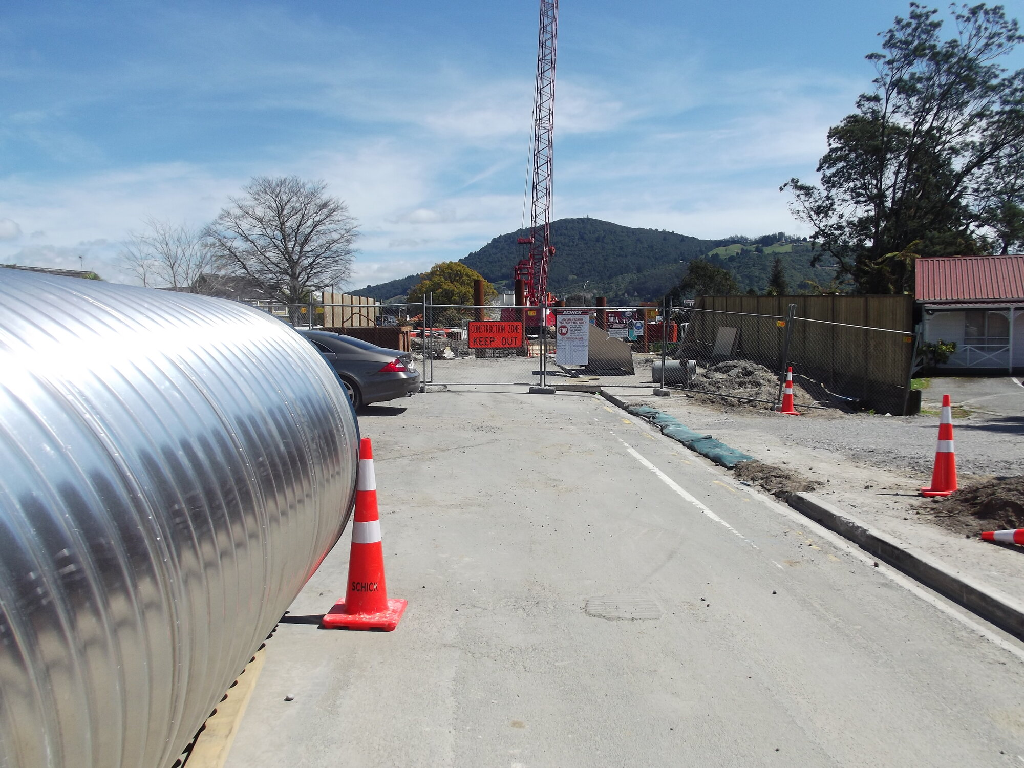 Photograph of the pipe waiting for use at the Utuhina Bridge, 2012