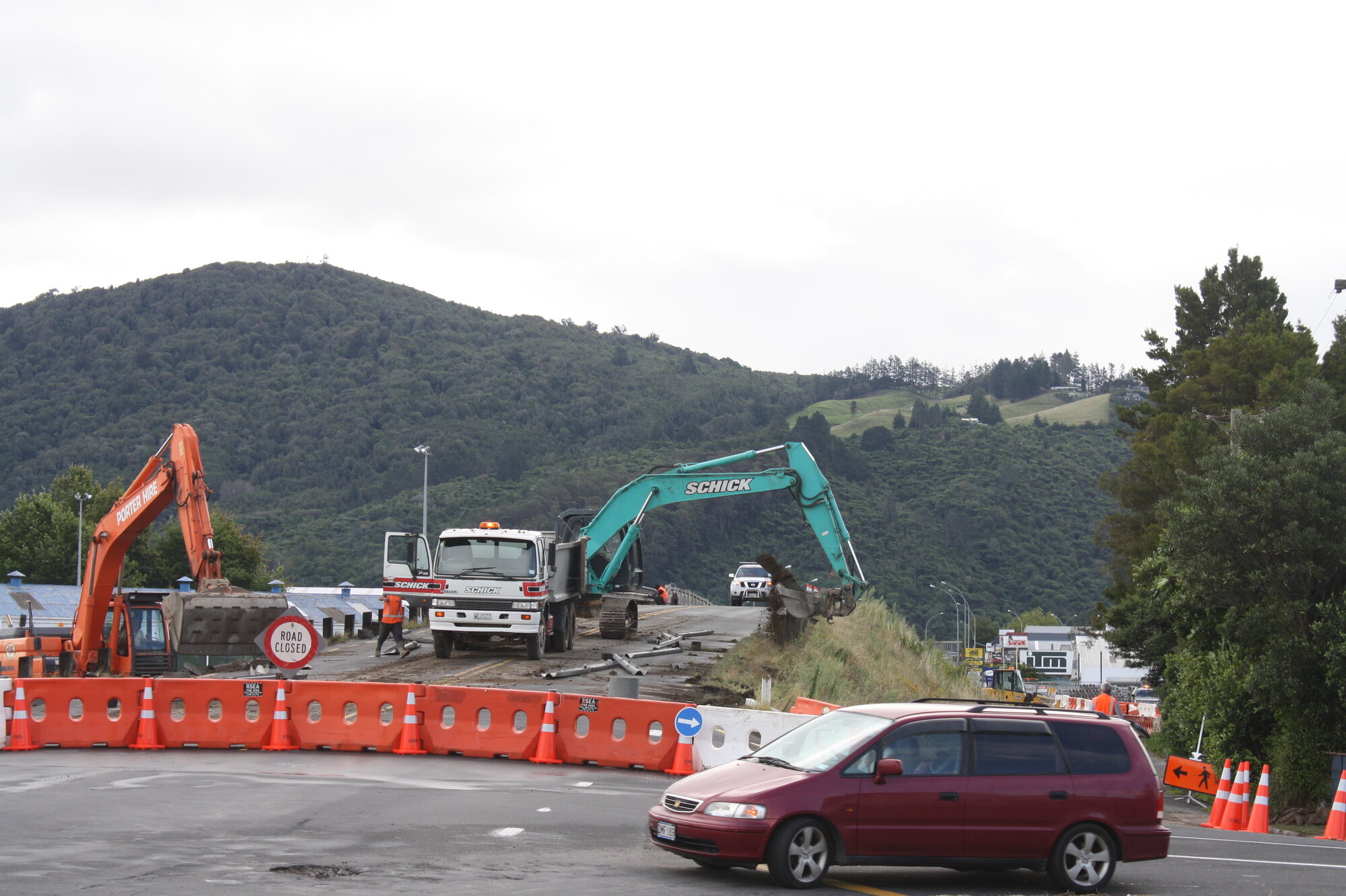 Photograph showing the beginning of the rail bridge removal, 2012
