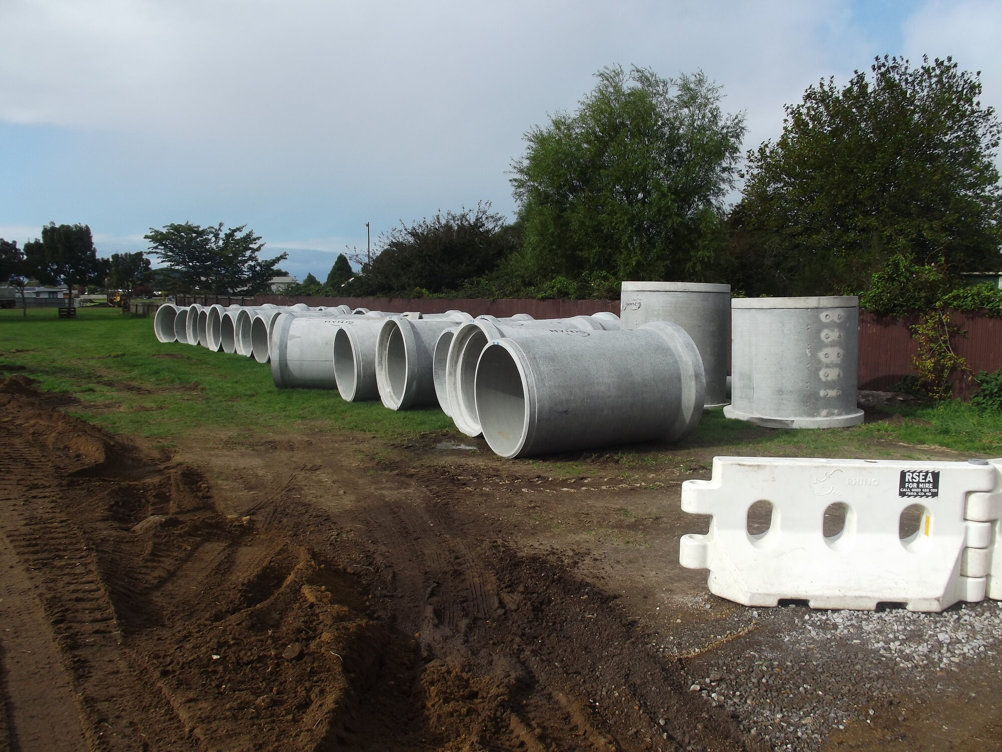 Photograph of the concrete pipes used in part of the Lake Road widening process, 2012