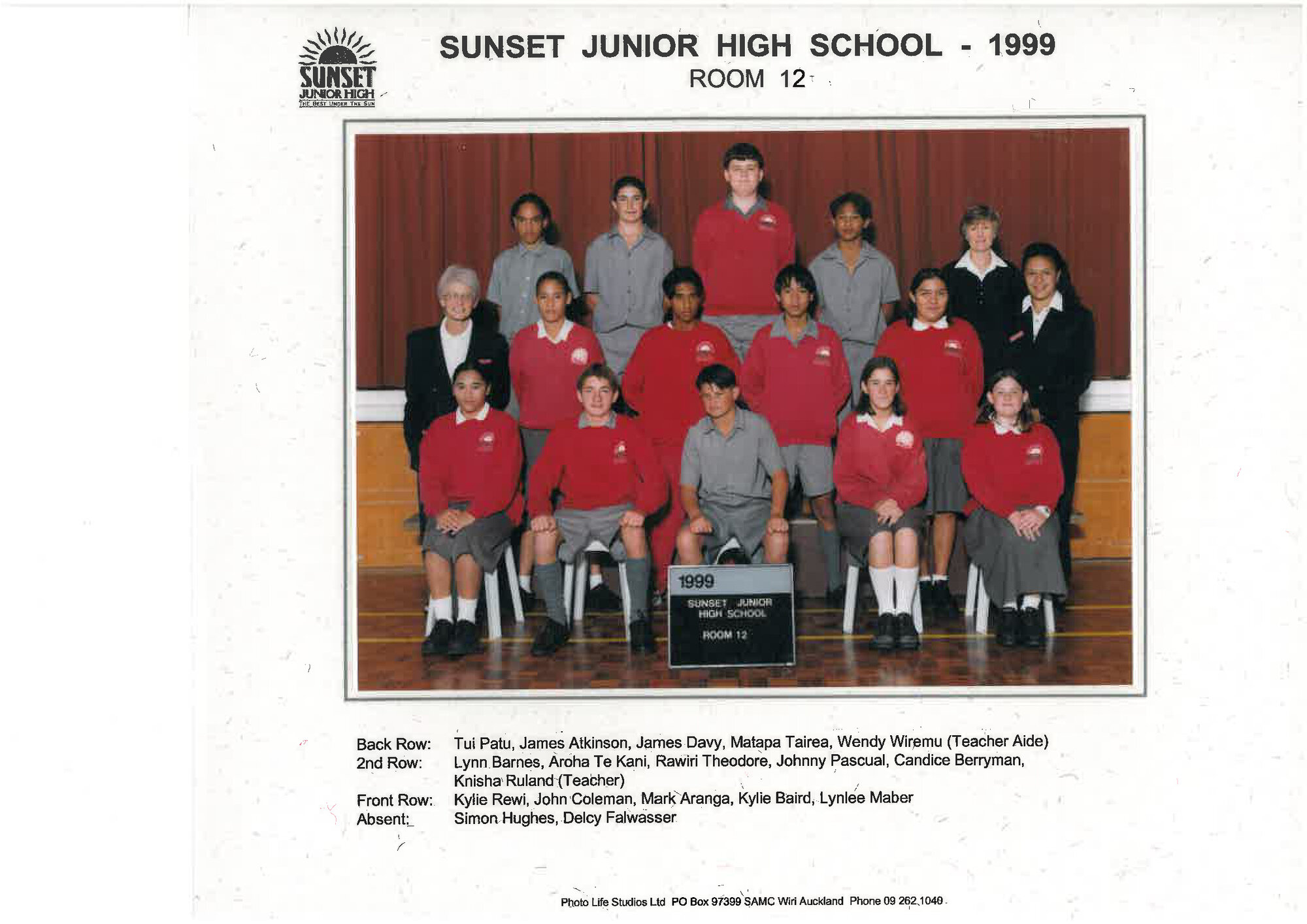 "Sunset Junior High School Room 12 1999"