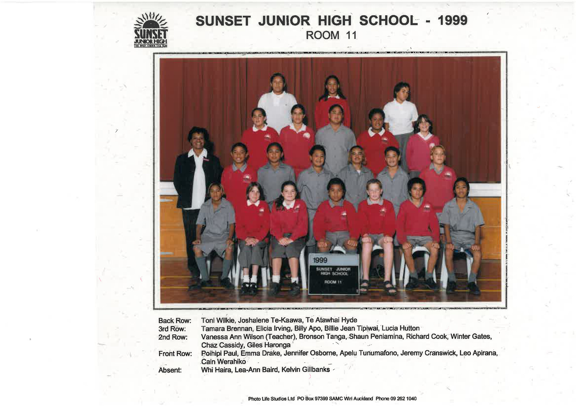 "Sunset Junior High School Room 11 1999"