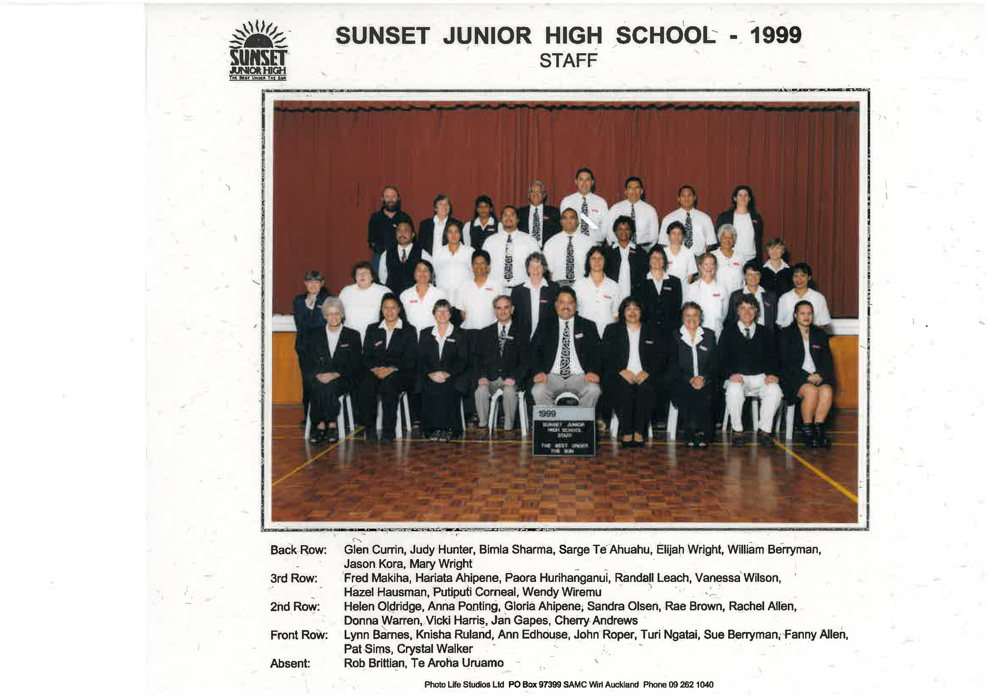 "Sunset Junior High School staff 1999"
