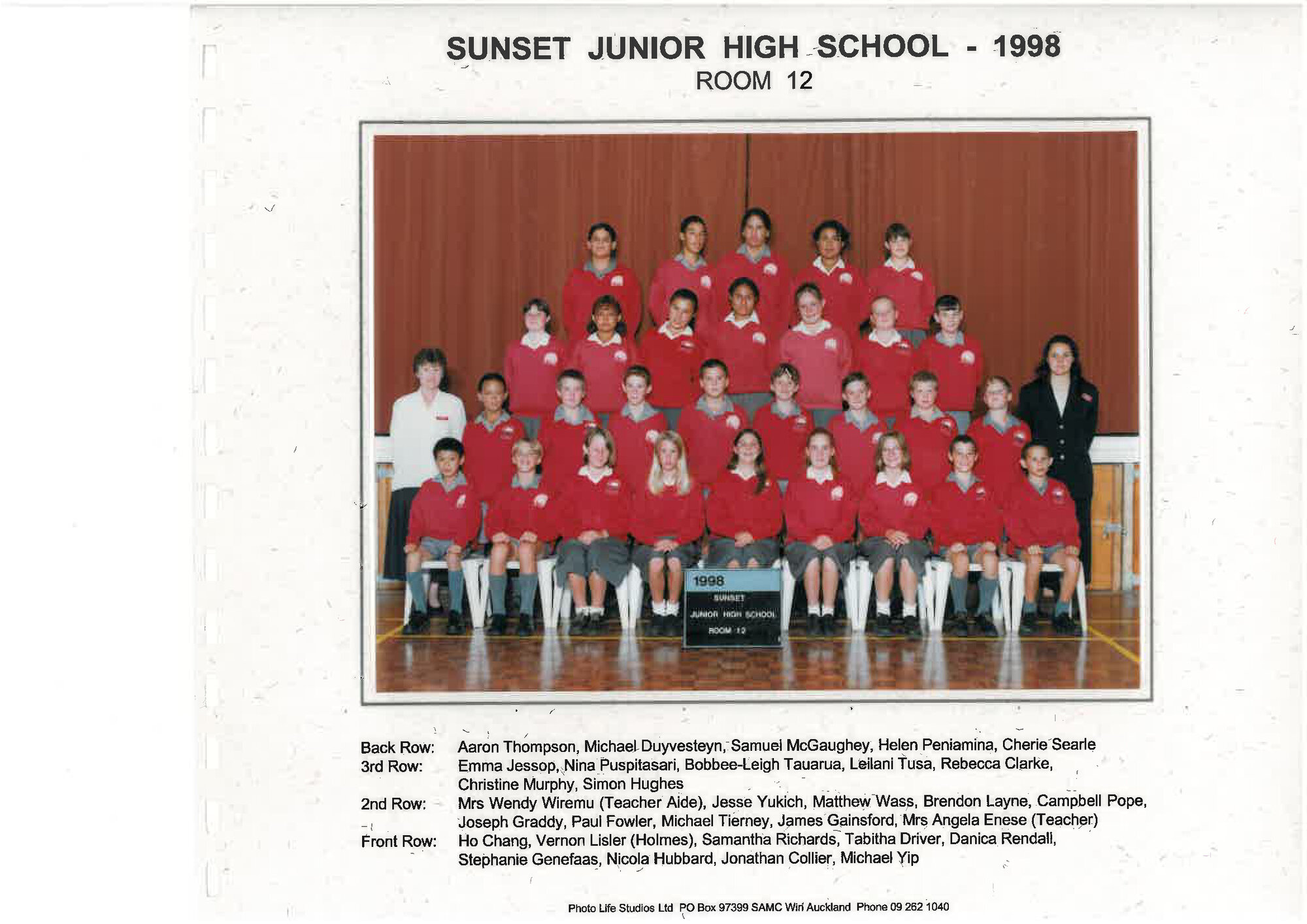 "Sunset Junior High School Room 12 1998"