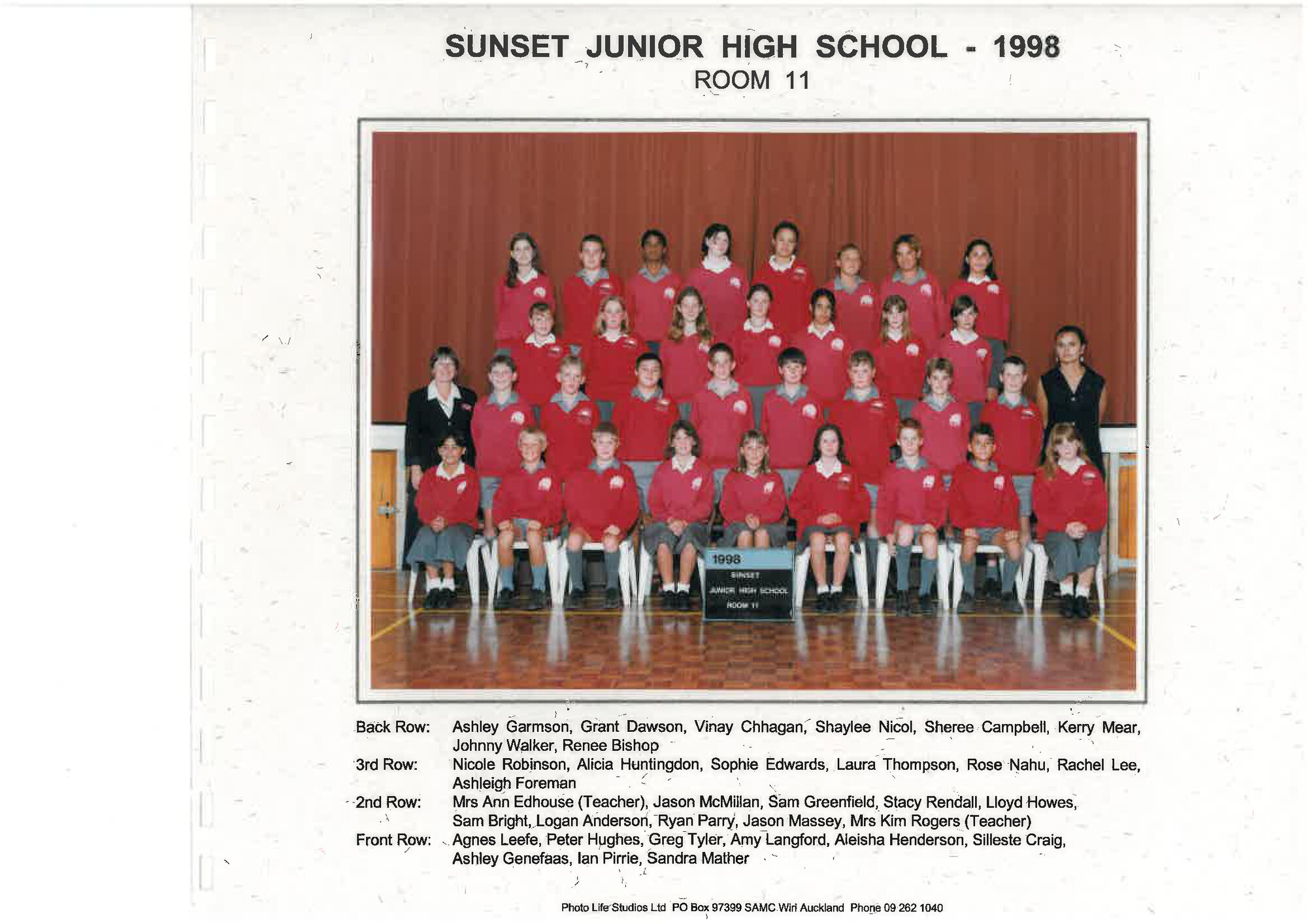 "Sunset Junior High School Room 11 1998"