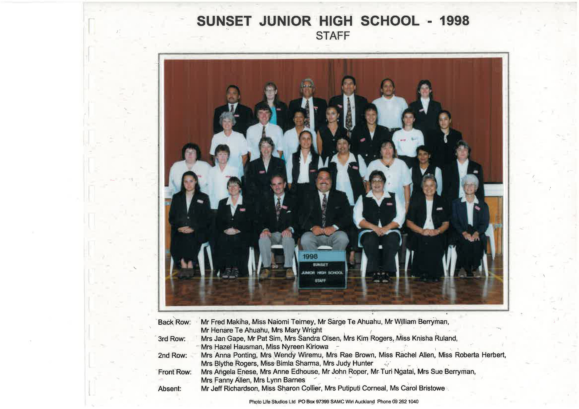 "Sunset Junior High School staff 1998"