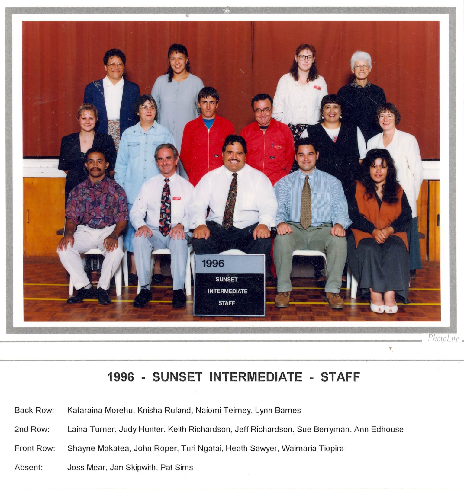 "Sunset Intermediate staff 1996"