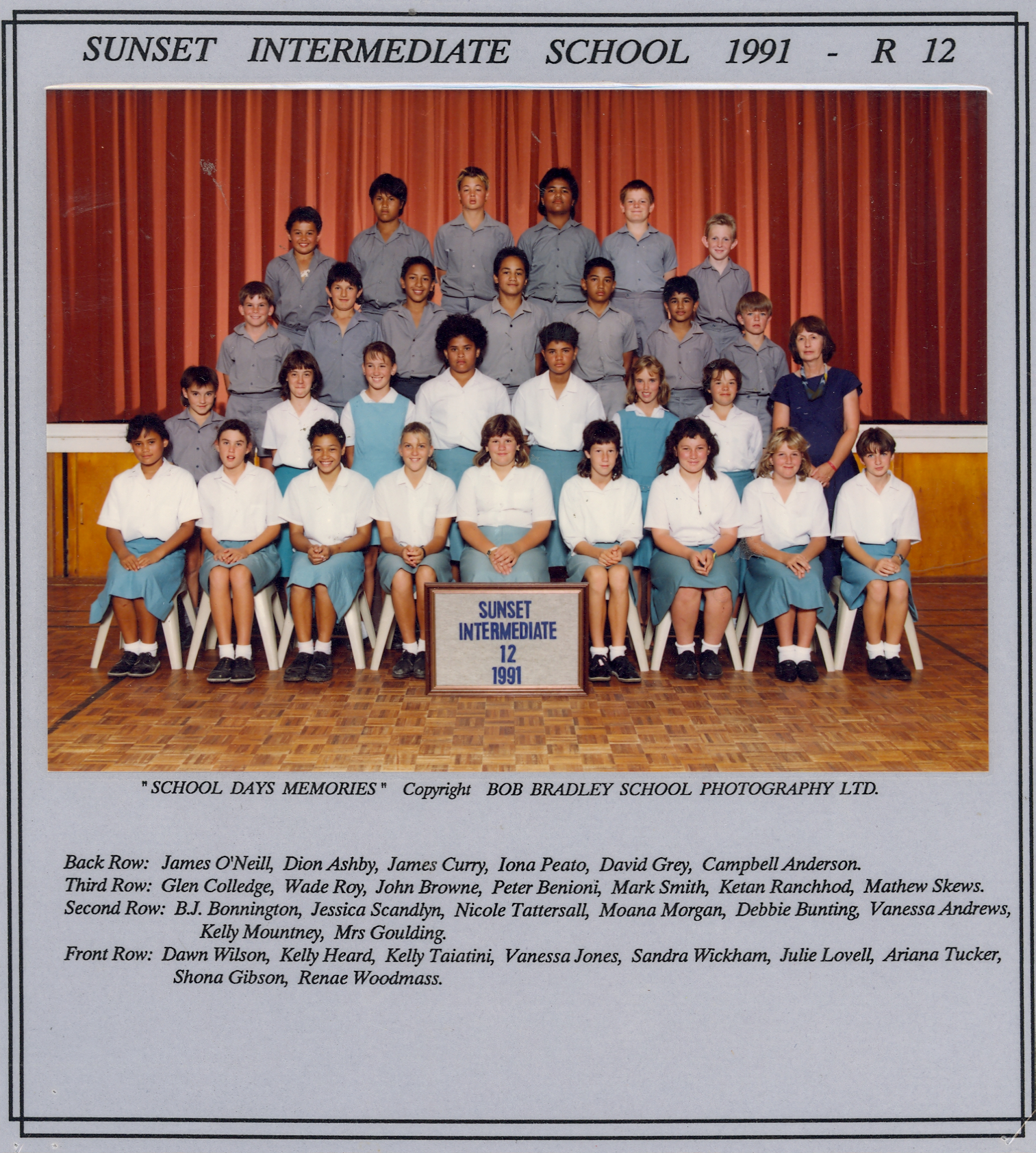 "Sunset Intermediate School 1991, R 12"