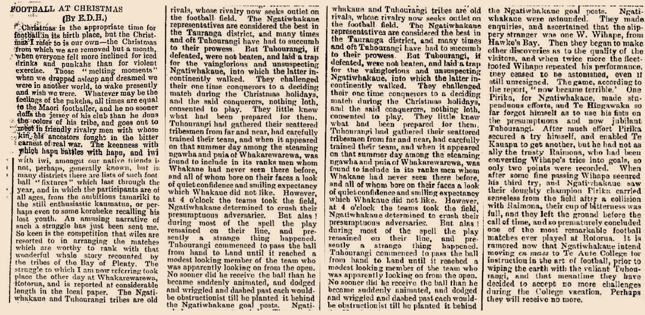 Snapshot 2: Football at Christmas. Source: Hawke's Bay Herald, Volume XXV, Issue 8574, 20 January 1890, p. 3.