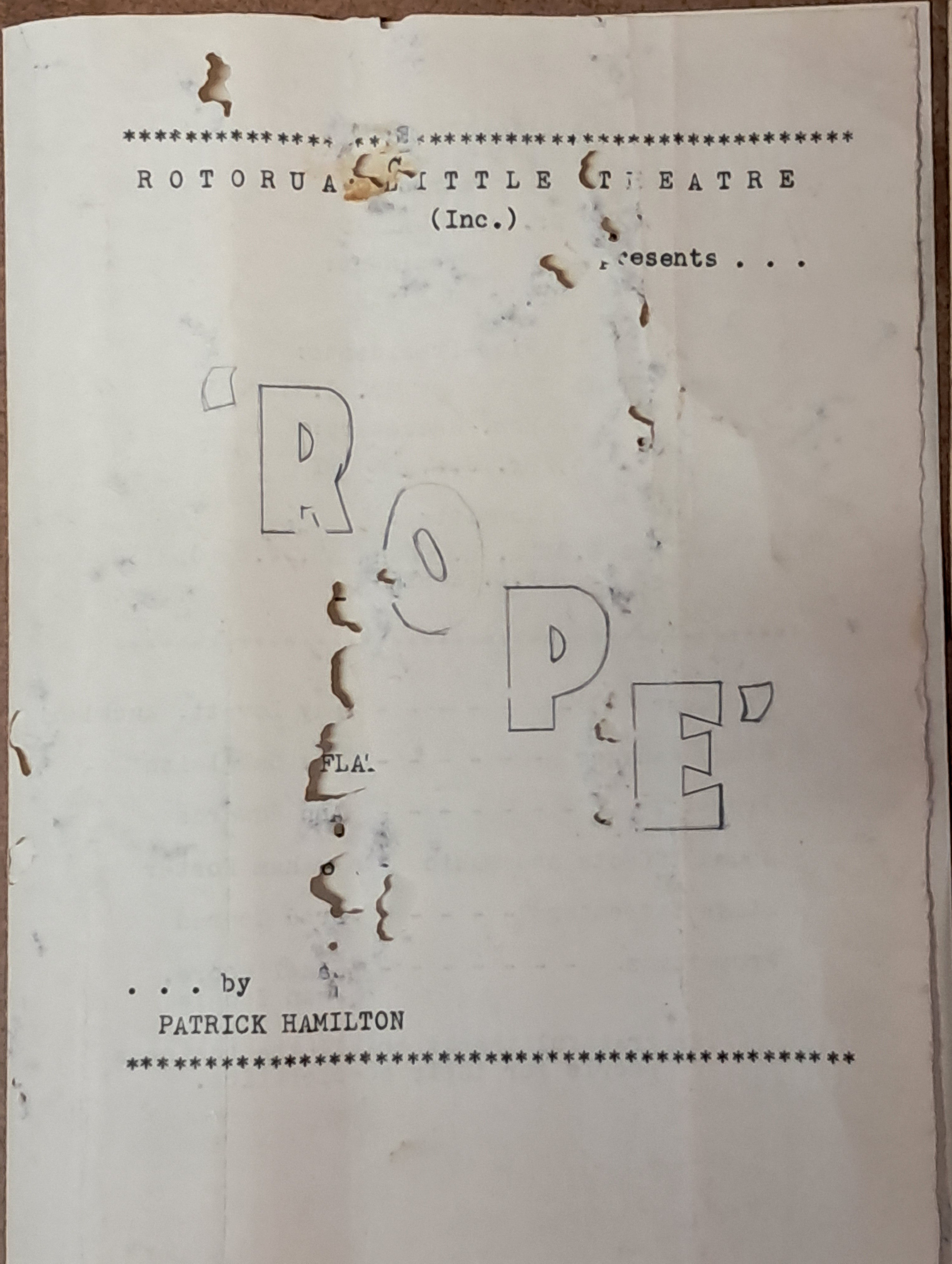 'Rope' (1951), programme. Rotorua Little Theatre Society.