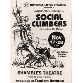 ‘Social Climbers’, Rotorua Little Theatre Society, 1998 [poster]