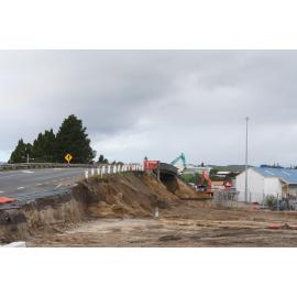Photograph of the earthworks beside the rail bridge, 2012
