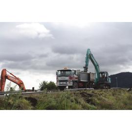 Photograph showing the beginning of the rail bridge removal, 2012