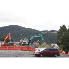Photograph showing the beginning of the rail bridge removal, 2012