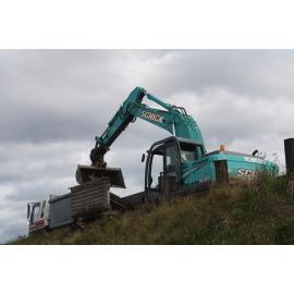 Photograph showing the beginning of the rail bridge removal, 2012