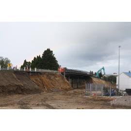 Photograph showing the beginning of the rail bridge removal, 2012