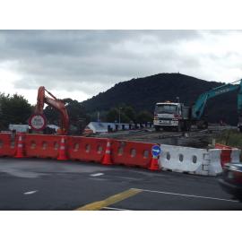 Photograph of the rail bridge showing machinery, 2012 