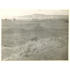 Photograph of Tui Ridge Farm looking southeast across to Mount Ngongotahā, ca.1957