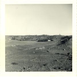 Photograph of Tui Ridge Farm showing farm paddock development, ca.1957