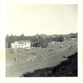 Photograph of Tui Ridge farmhouse from above, ca.1957