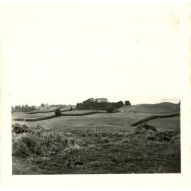 Photograph of Tui Ridge Farm showing paddocks purchased from close neighbour, ca.1957