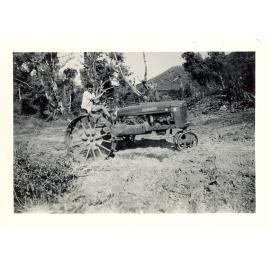 Photograph of Tui Ridge Farm's first tractor, ca.1957