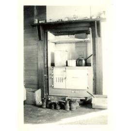 Photograph of the Robinson's kitchen cooker, ca.1959
