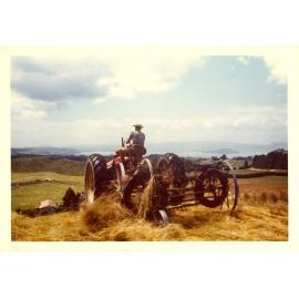 Photograph of Tui Ridge Farm haymaking season, 1963