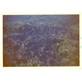 Photograph of Tui Ridge Farm showing the bush burn-off, ca.1966