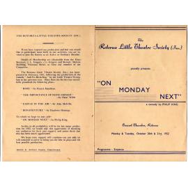 'On Monday Next', Rotorua Little Theatre Society, 1952 [programme]