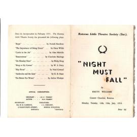 'Night Must Fall', Rotorua Little Theatre Society, 1954 [programme]