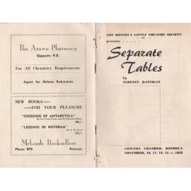 'Separate Tables', Rotorua Little Theatre Society, 1958 [programme]