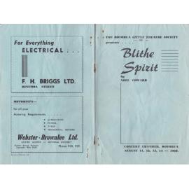 'Blithe Spirit', Rotorua Little Theatre Society, 1958 [programme]