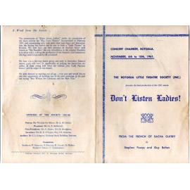 'Don't Listen Ladies', Rotorua Little Theatre Society, 1961 [programme]