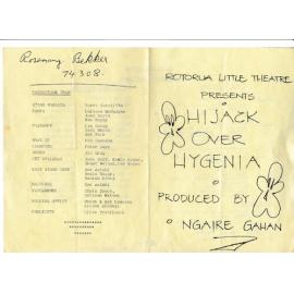 'Hijack Over Hygenia', Rotorua Little Theatre Society, 1984 [programme] 