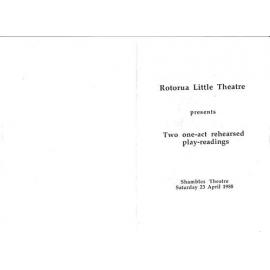 Two one-act rehearsed play-readings, Rotorua Little Theatre Society, 1988