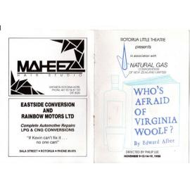 Who's Afraid of Virginia Woolf?, Rotorua Little Theatre Society, 1988 [programme]