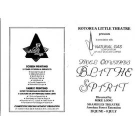 'Blithe Spirit', Rotorua Little Theatre Society, 1989 [programme]